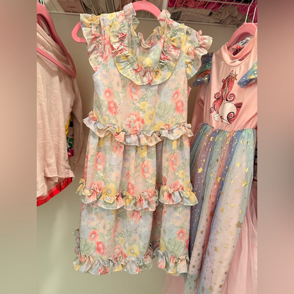Janie and Jack Pastel Floral Ruffle Dress in Pink, Yellow, Mint